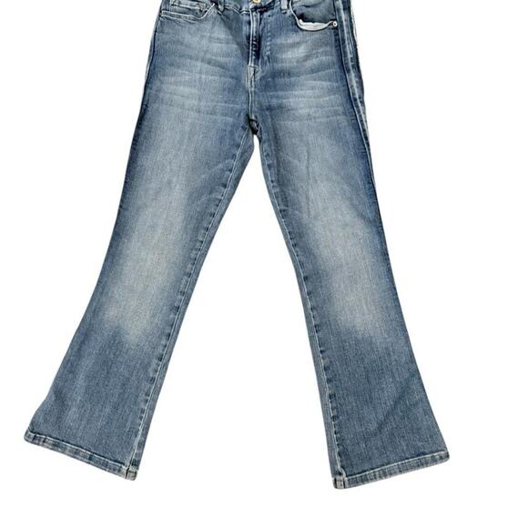 FRAME Le Crop Mini Boot Tux Jeans 👖‎ Distressed Tuxedo Stripe Denim - Picture 1 of 6